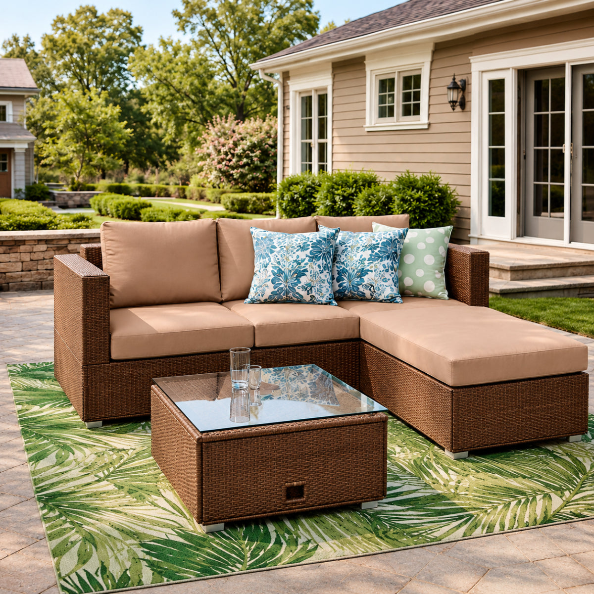 3-Piece Steel Sectional Sofa and Ottoman Set by Best Home