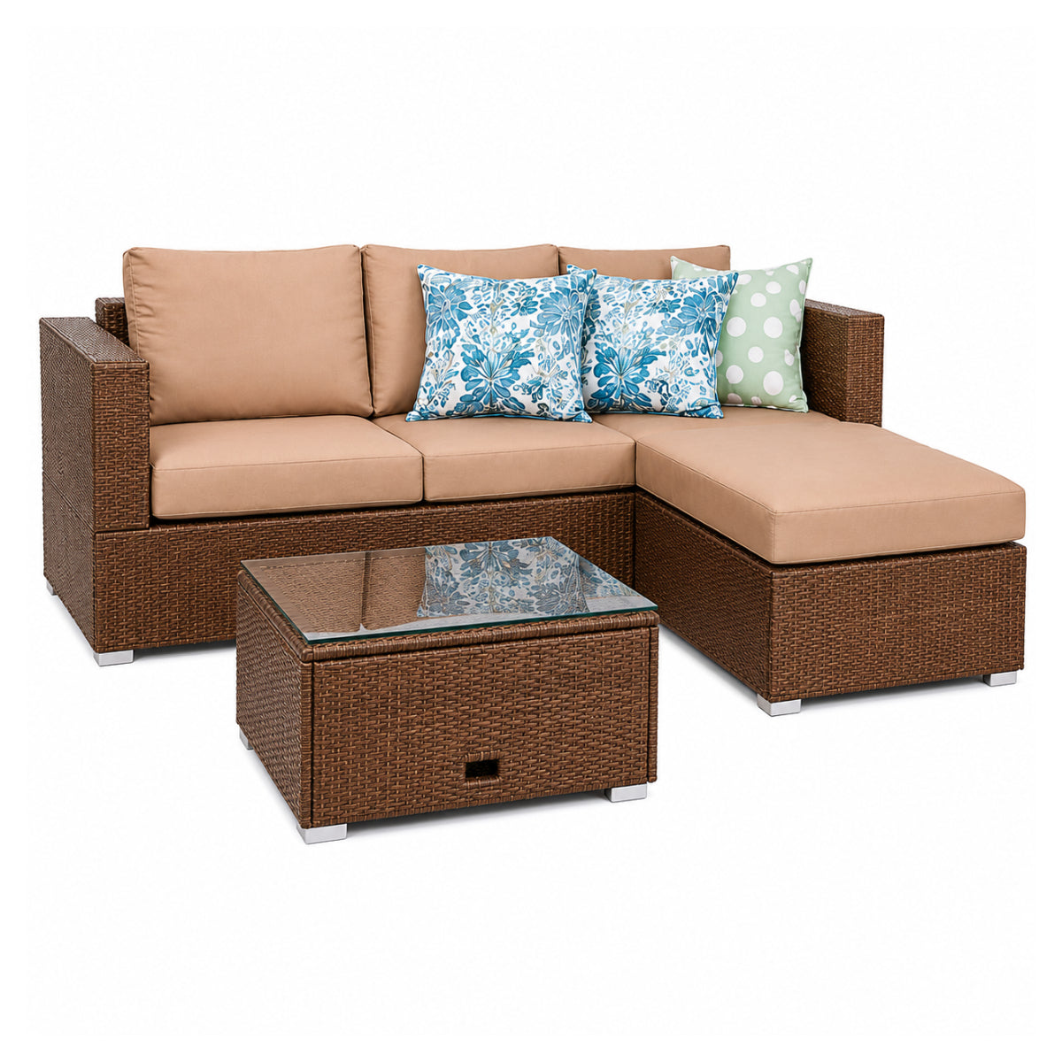 3-Piece Steel Sectional Sofa and Ottoman Set by Best Home