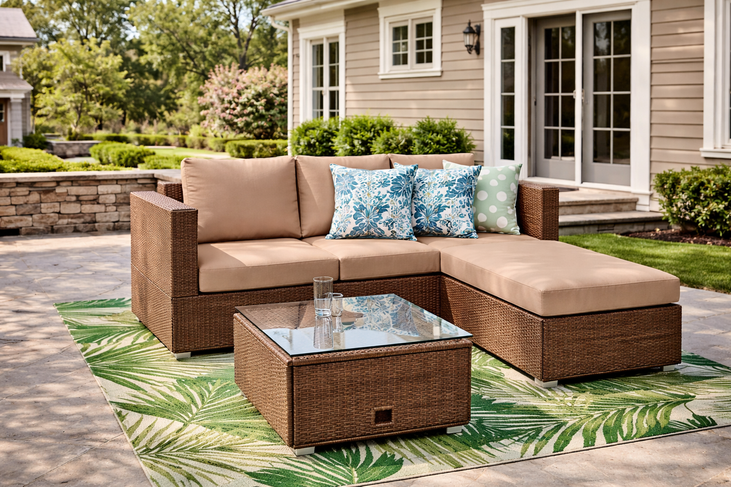 3-Piece Steel Sectional Sofa and Ottoman Set by Best Home