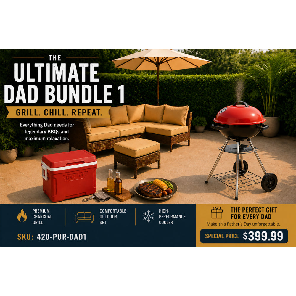 Bundle: Fiji (4-Piece) Patio Sectional Sofa Set by Best Home - Brown + Alpine Cuisine Charcoal BBQ Grill with Wheels - Red + Igloo Profile II 30 quarts Cooler - Red