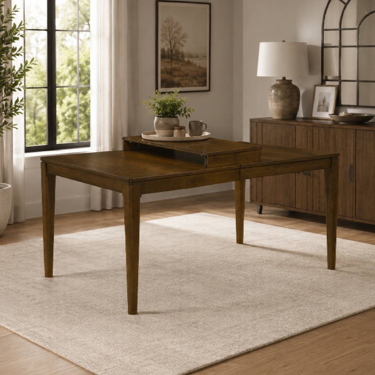 Windsor Dining Table with Self-Storing Leaf by Homelegance - Brown