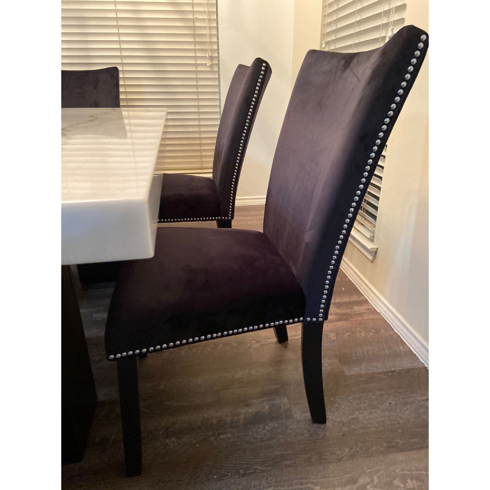 7-Piece Dining Set with Genuine Marble Table and Velvet Chairs by Best Home - Black