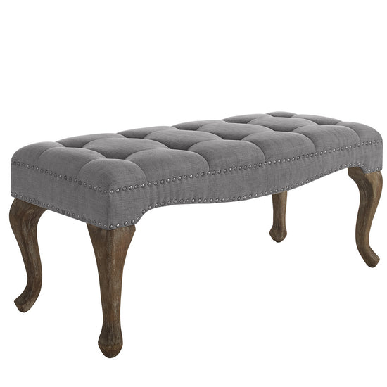 Loire Washed Gray Upholstered Cabriolet Bench with Curved Legs by Linon Home Décor - Curacao