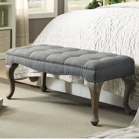 Loire Washed Gray Upholstered Cabriolet Bench with Curved Legs by Linon Home Décor - Curacao