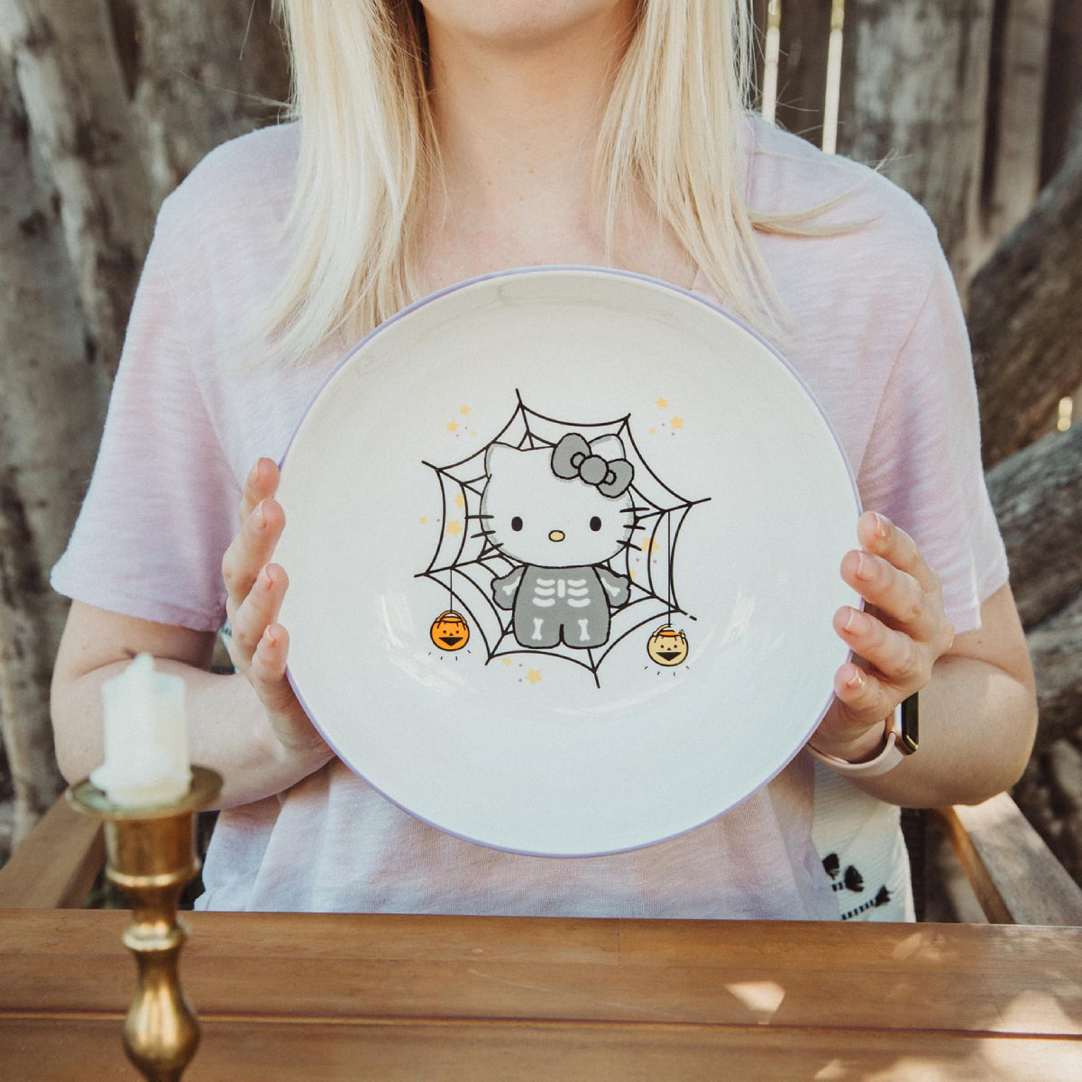 Sanrio Hello Kitty Skeleton Web 9" Ceramic Coupe Dinner Bowl - White