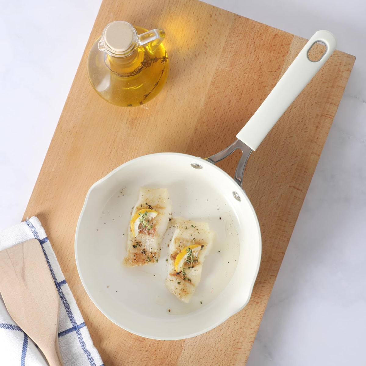 Martha Stewart 142703 Heathland 8" Fry Pan Cookware - Linen White