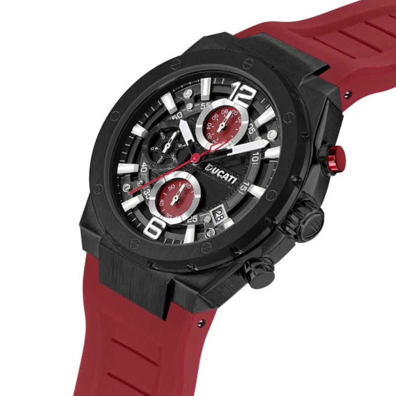 Ducati Men's 43.5mm Red Strap Watch - Black Dial