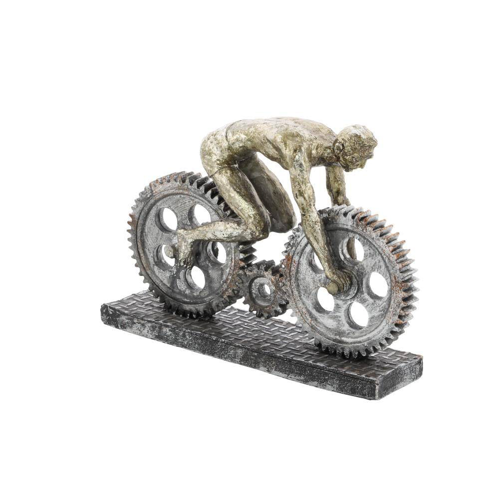 UMA Enterprises Industrial 8" Polystone People Sculpture with Bike - Silver
