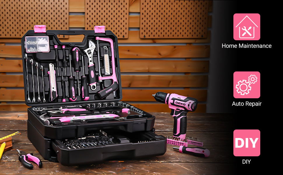 DEKO Home Mechanic Toolbox with 12V Cordless Drill Set