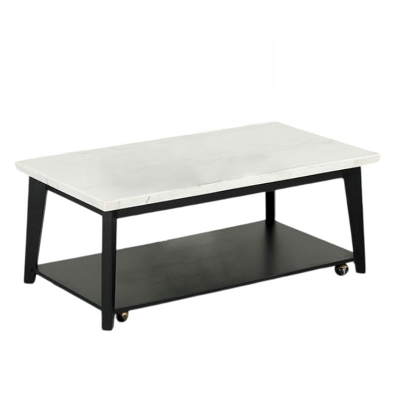 Thisted 48" Coffee Table with Casters, Bottom Shelf by Furniture of America - White/Black