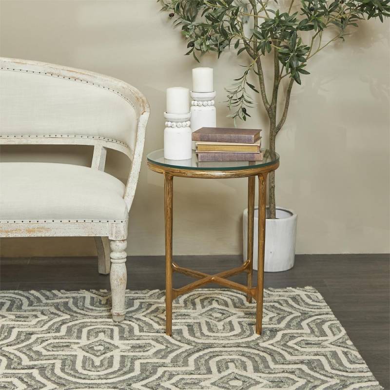 Decor Mache 23" Accent Table with Glass Tabletop