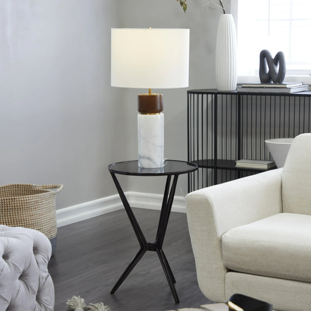 Decor Mache Modern Round Top Accent Table - Black/Clear