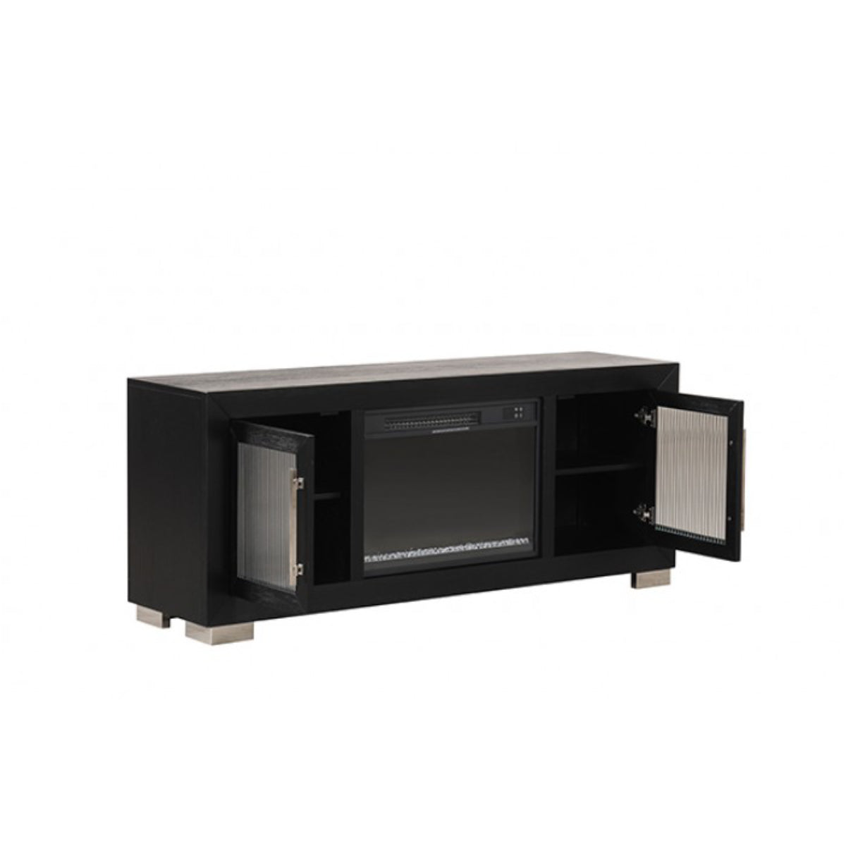 Ashbourne 60" TV Stand with Electric Fire Place,Heater by Furniture of America - Black