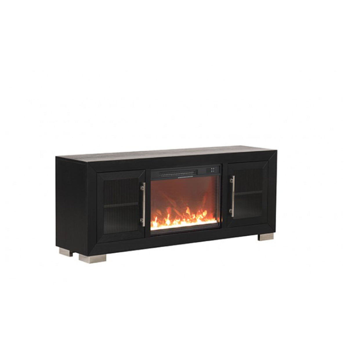 Ashbourne 60" TV Stand with Electric Fire Place,Heater by Furniture of America - Black
