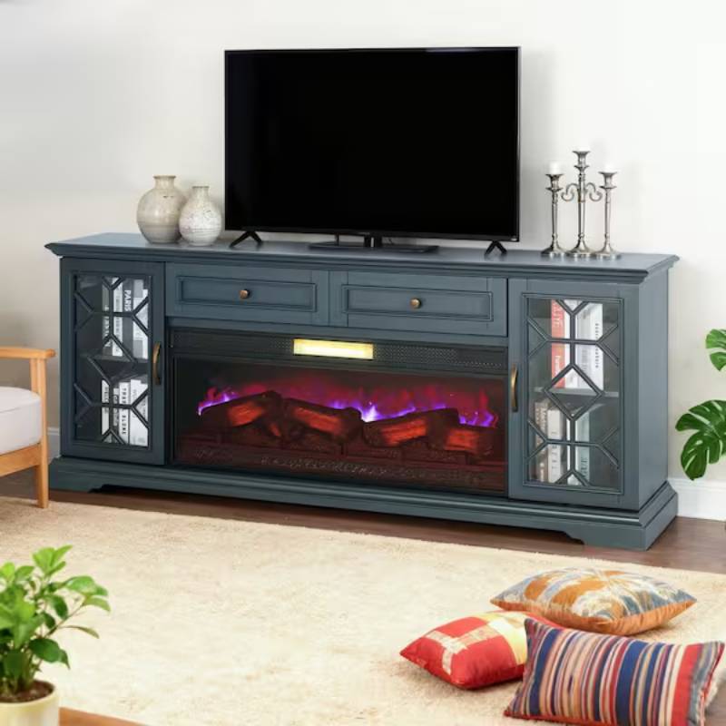 Bell 74" TV Stand with Electric Fireplace Media Console by Furniture of America - Blue