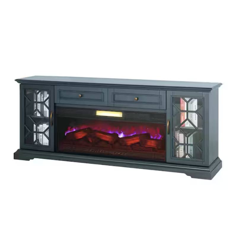 Bell 74" TV Stand with Electric Fireplace Media Console by Furniture of America - Blue