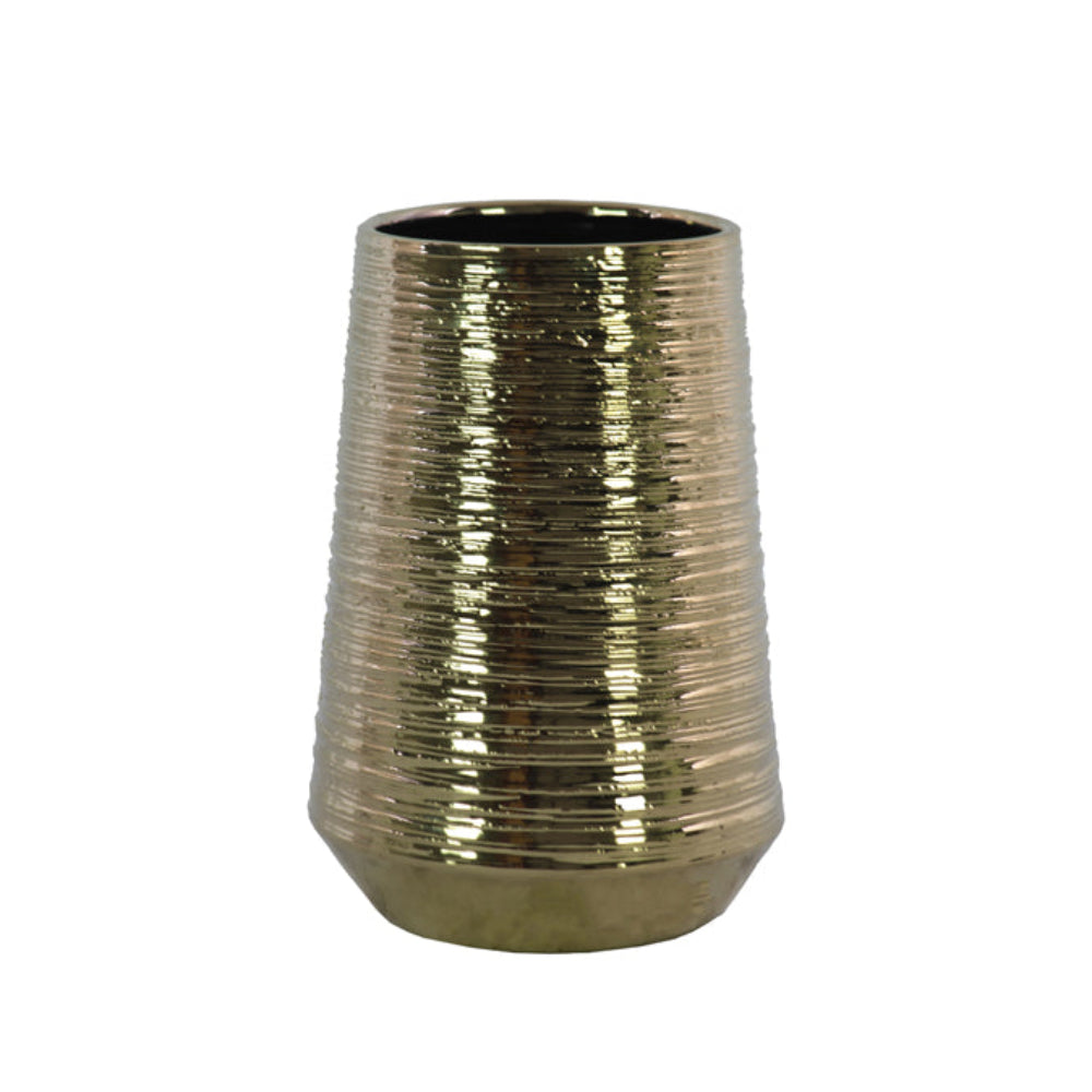 Urban Trends Collection 8" Round Ceramic Vase with Combed Design Body - Gold