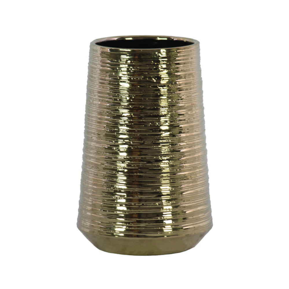 Urban Trends Collection 9" Round Ceramic Vase with Combed Design Body - Gold