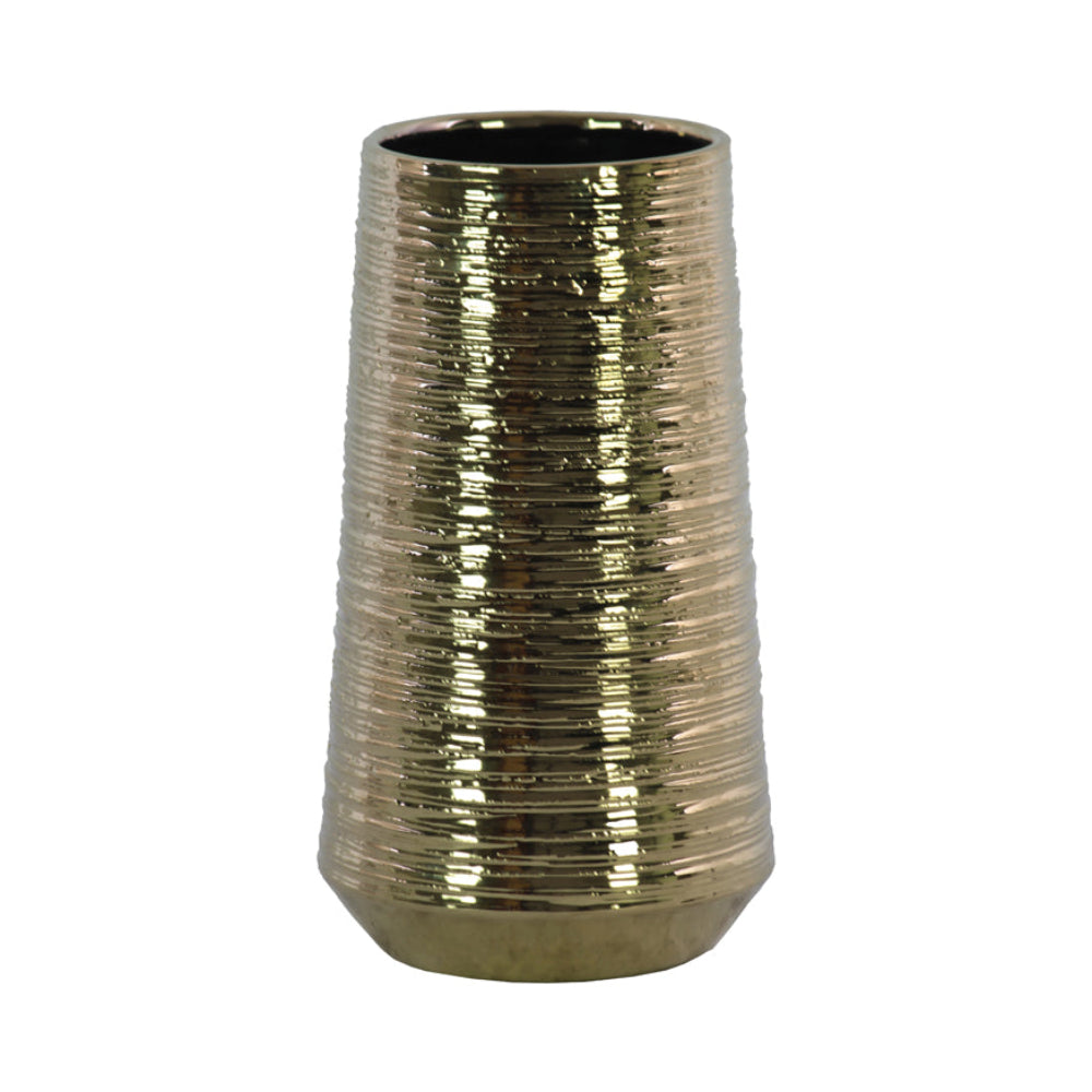 Urban Trends Collection 12" Round Ceramic Vase with Combed Design Body - Gold