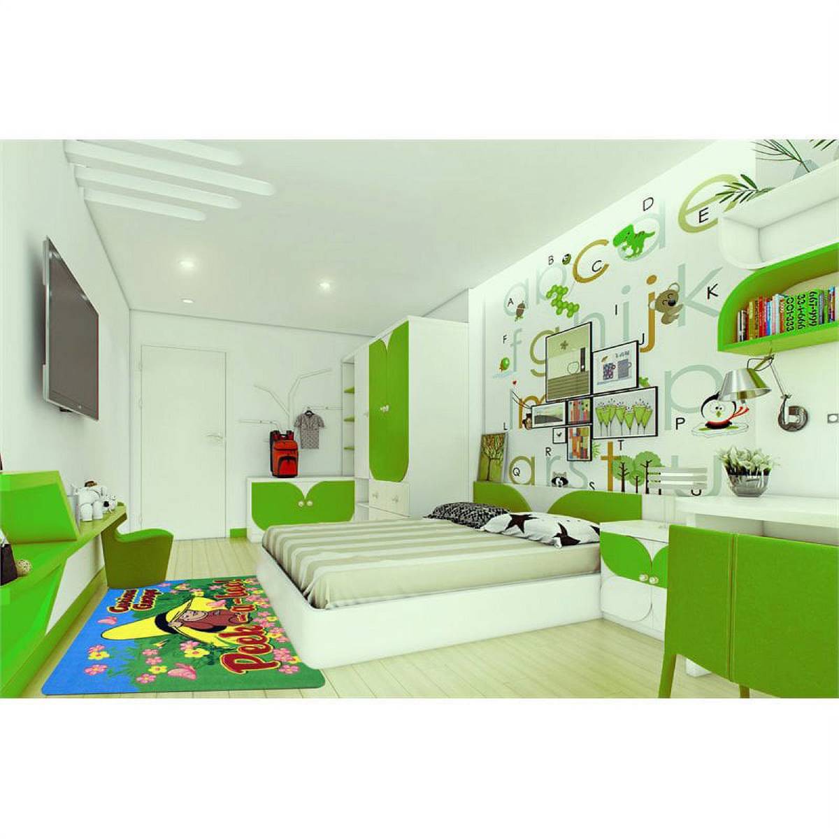 L.A Rugs 4' 3" x 6' 6" Fun Time Curious George Peek-a-Boo Rectangular Area Rug - Green