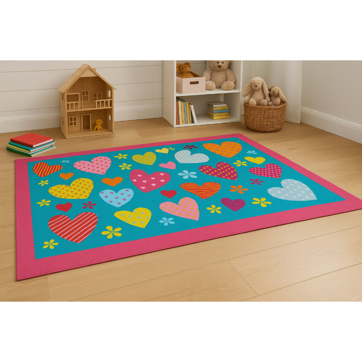 L.A Rugs 3' 3" x 4' 10" Fun Time Hearts Turquoise Rectangular Area Rug