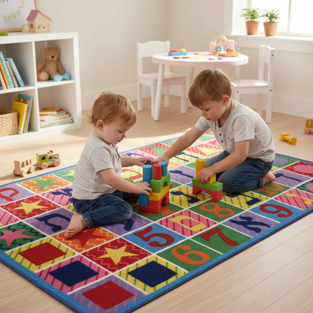 L.A Rugs Fun Time Hebrew Numbers and Letters Rectangular Area Rug