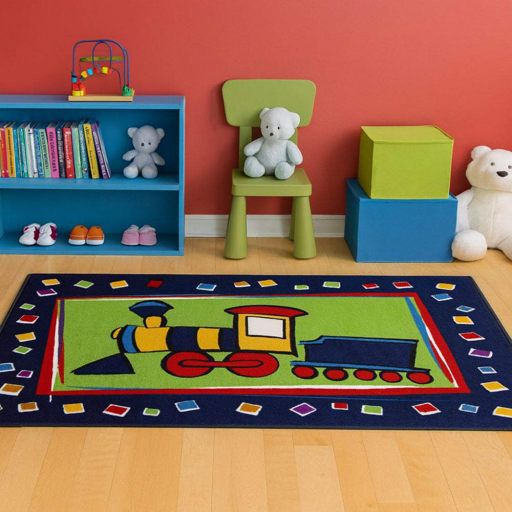 L.A Rugs 3' 3" x 4' 10" Fun Time Choo Choo Train Rectangular Area Rug - Blue/Green