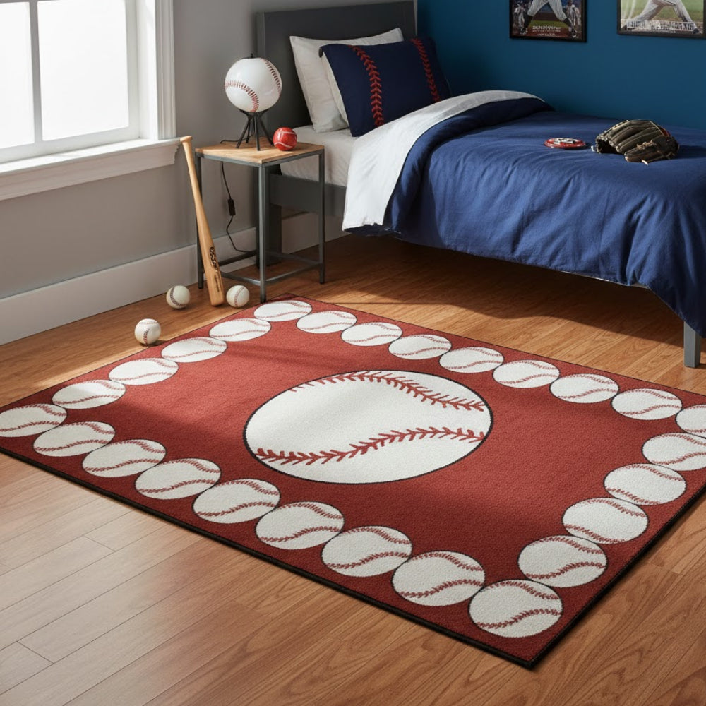 L.A Rugs 1' 7" x 2' 5" Baseball Time Rectangular Area Rug - Brown