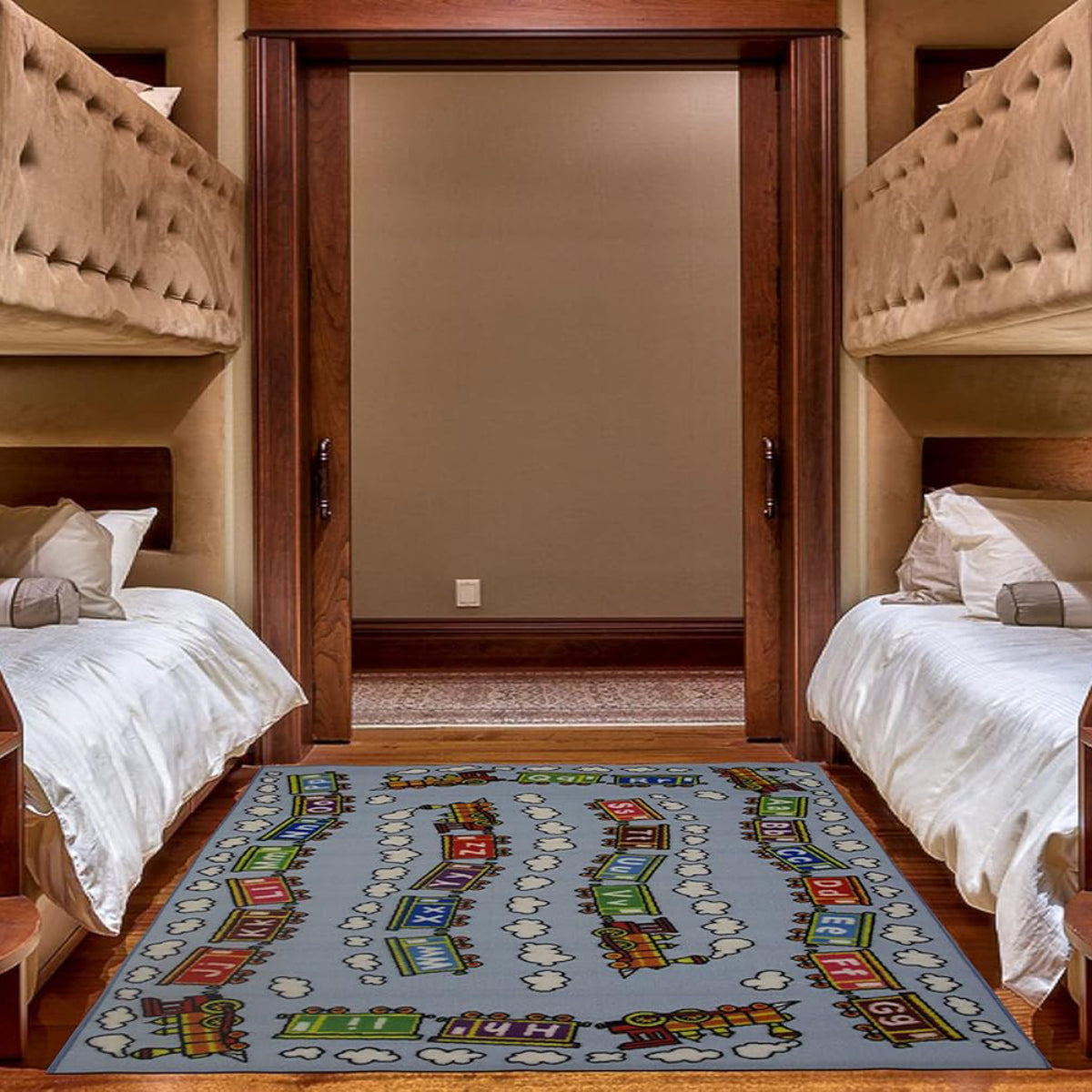 L.A Rugs 3' 3" x 4' 10" Fun Time Edu Train Rectangular Area Rug - Blue