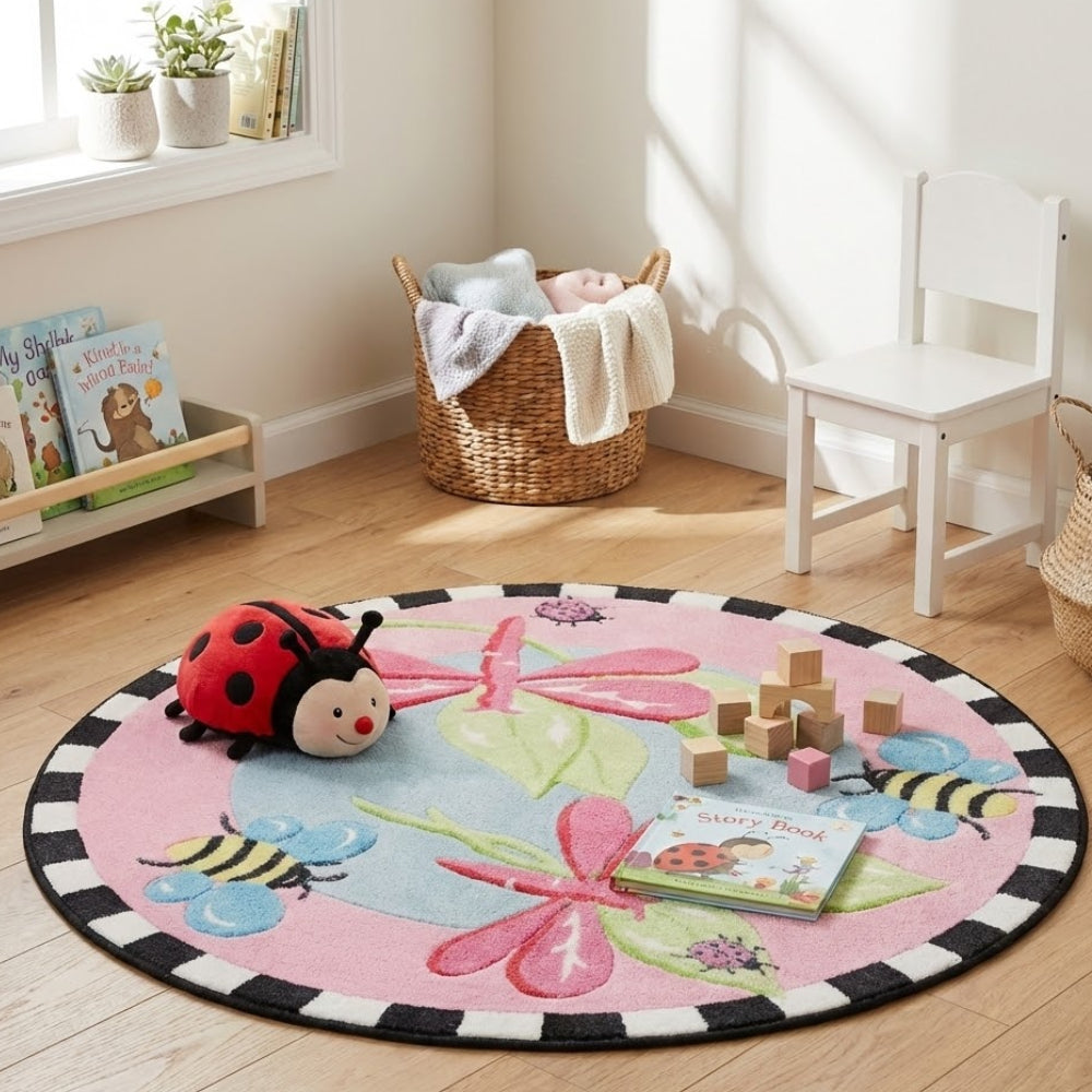 L.A Rugs 39" x 39" Dragonfly Round Area Rug - Pink