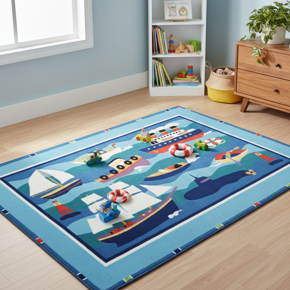 L.A Rugs 1' 7" x 2' 5" Olive Kids Boats & Bouys Rectangular Area Rug - Blue