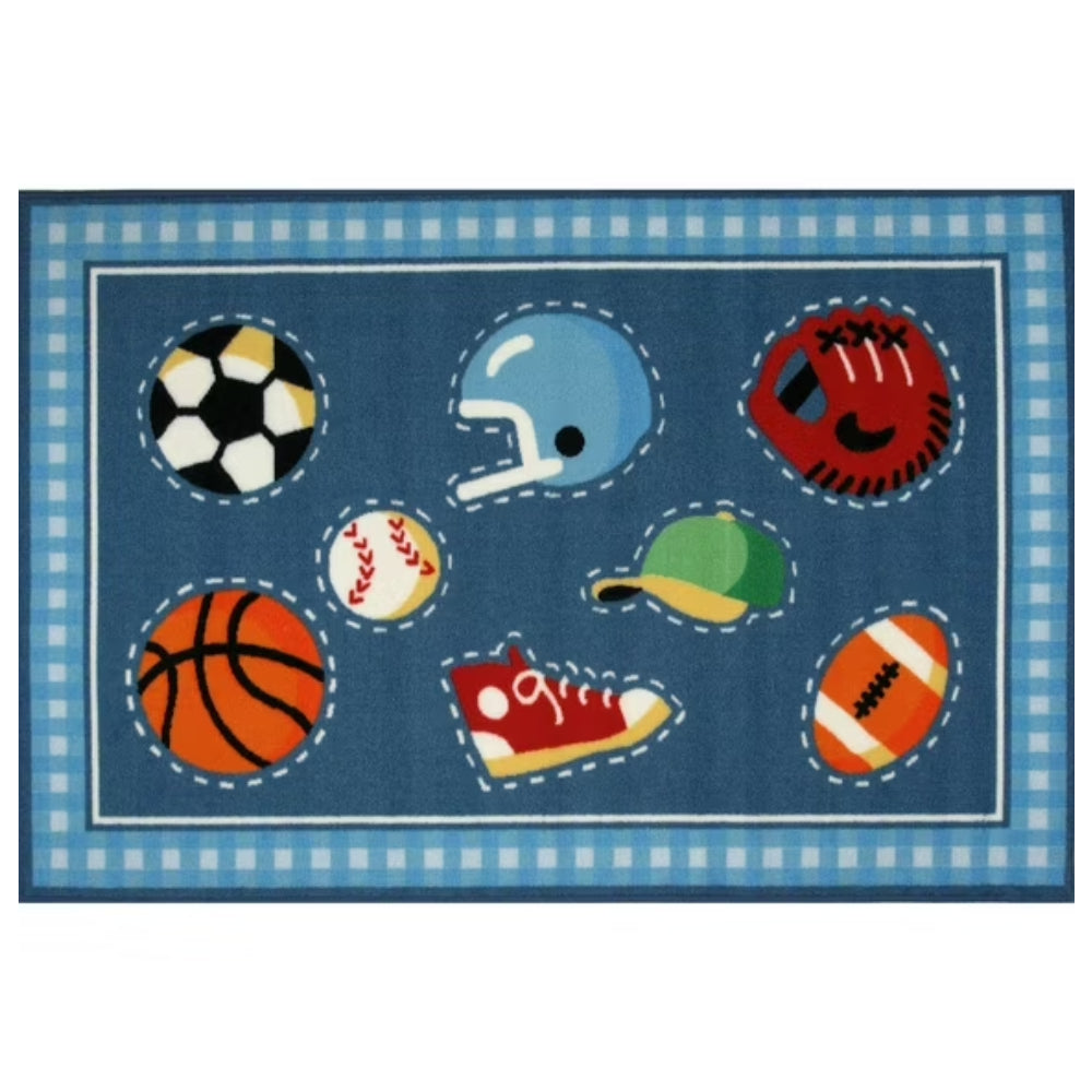 L.A Rugs 1' 7" x 2' 5" Olive Kids Go Team Rectangular Area Rug - Blue