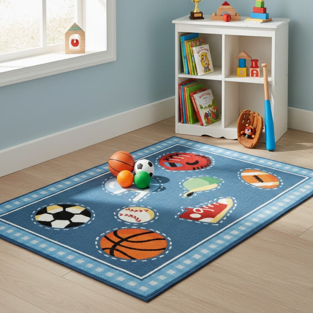 L.A Rugs 1' 7" x 2' 5" Olive Kids Go Team Rectangular Area Rug - Blue