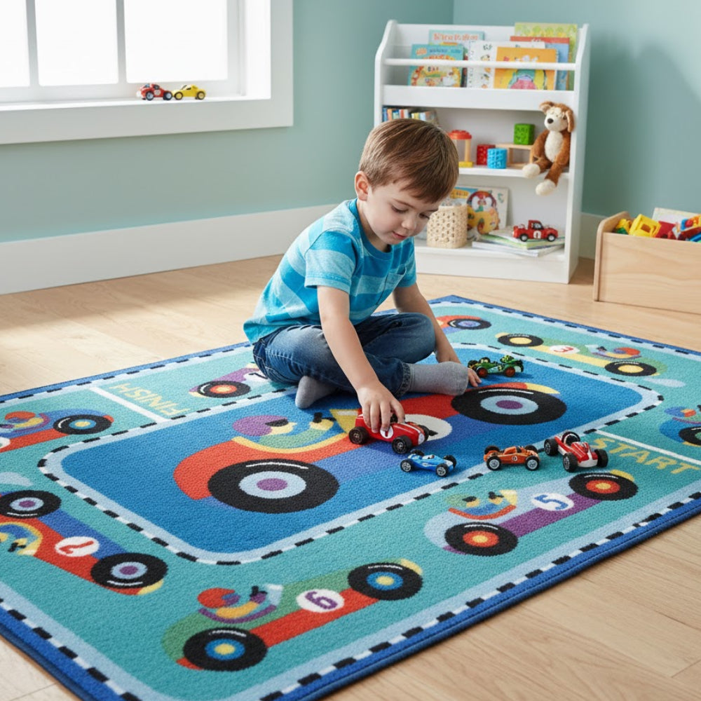 L.A Rugs 1' 7" x 2' 5" Olive Kids Vroom Rectangular Area Rug - Blue