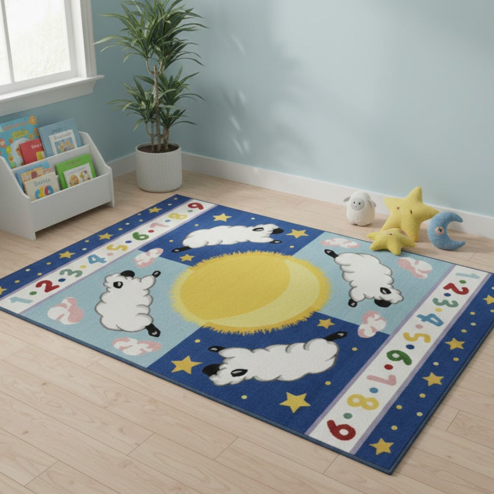 L.A Rugs 1' 7" x 2' 5" Olive Kids Sleepy Sheep Rectangular Area Rug - Blue