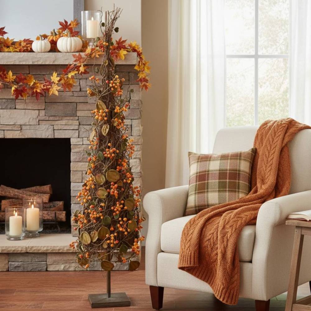 Allstate Floral 36" Artificial Berry and Smilax Leaf Topiary with Stand - Orange/Brown