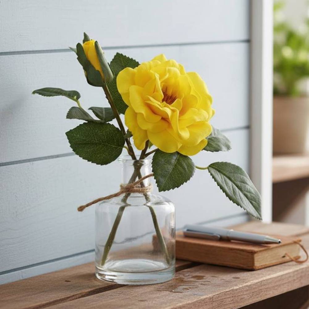 Allstate Floral 8" Camellia Flower Arrangement with Vase - Yellow