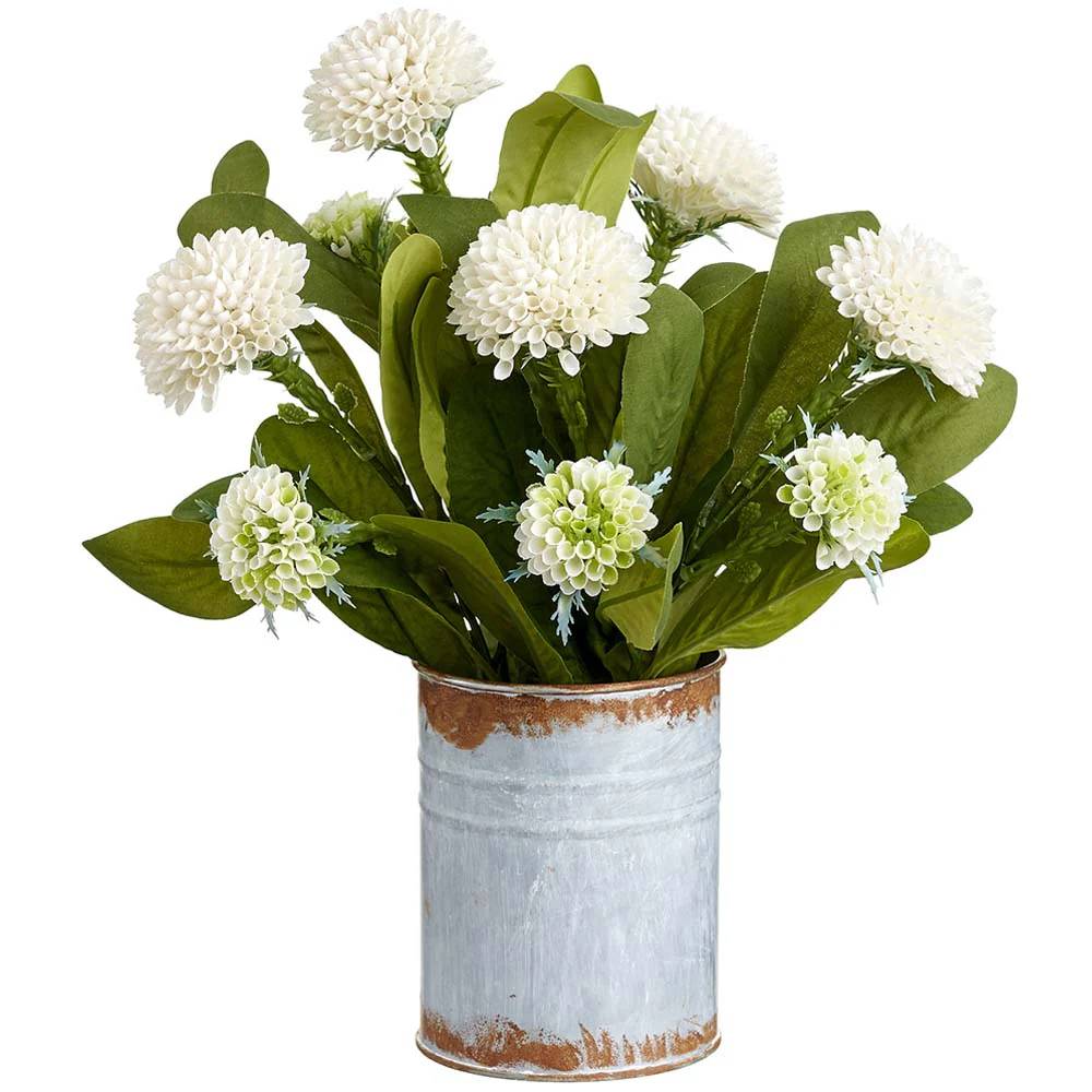 Allstate Floral 13" Dahlia Flower Arrangement with Tin Planter - White