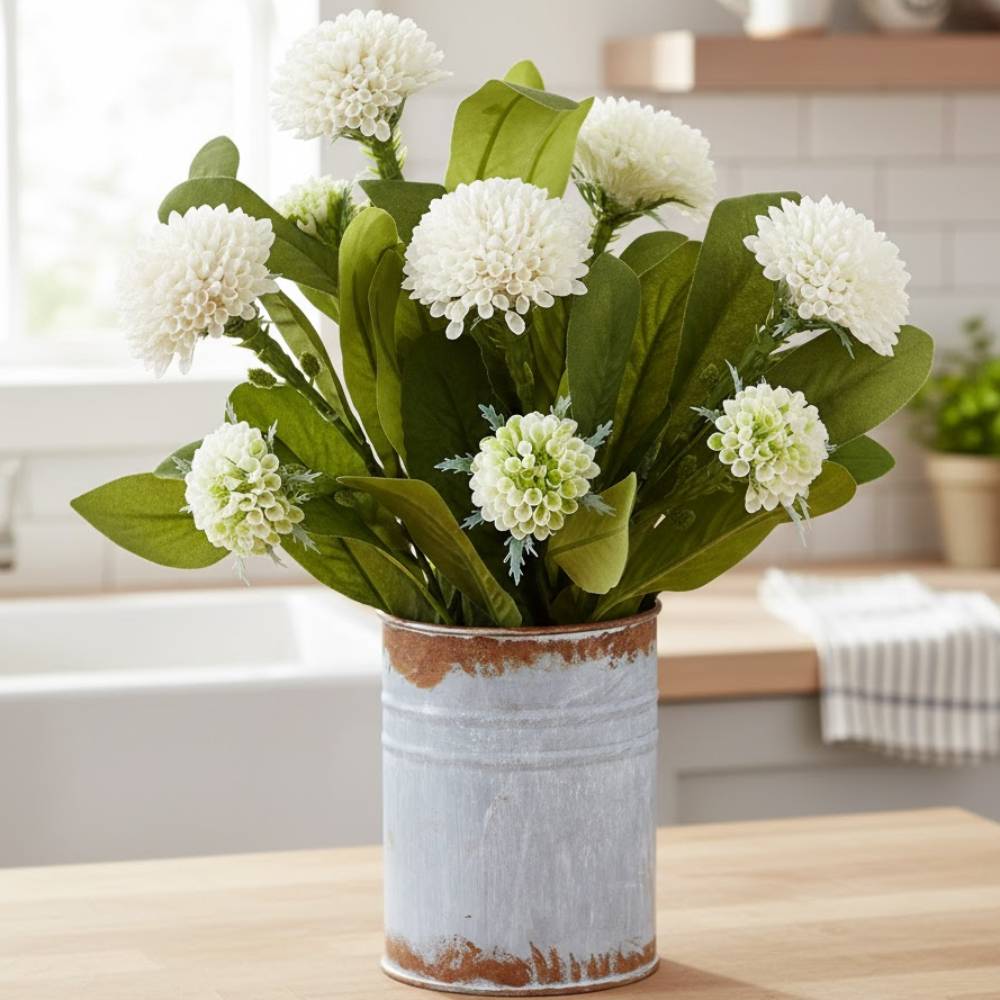 Allstate Floral 13" Dahlia Flower Arrangement with Tin Planter - White