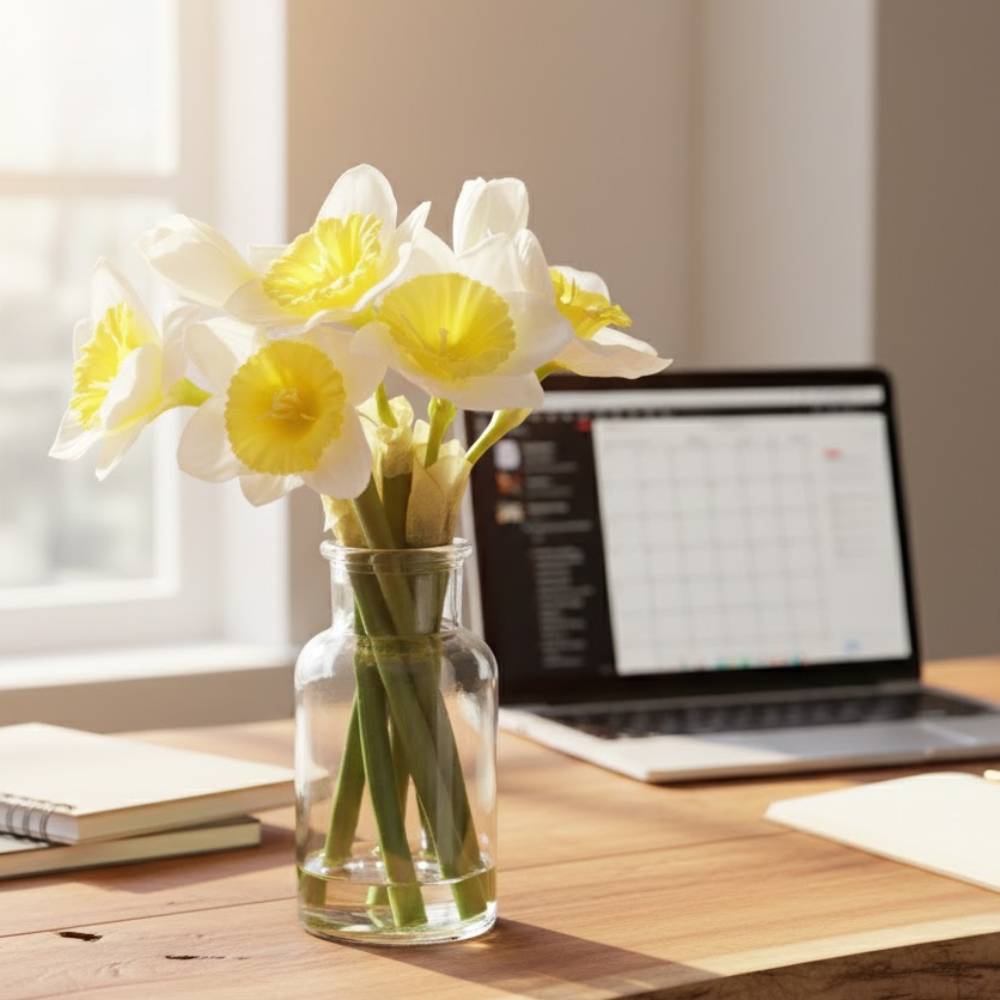 Allstate Floral 10" Daffodil Flower Arrangement with Glass Vase - White