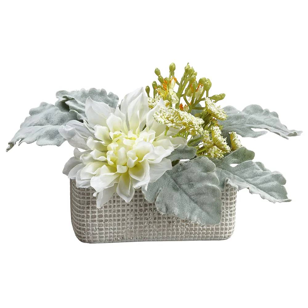 Allstate Floral 6.2" Mixed Dahlia Flower Arrangement with Cement Pot - White