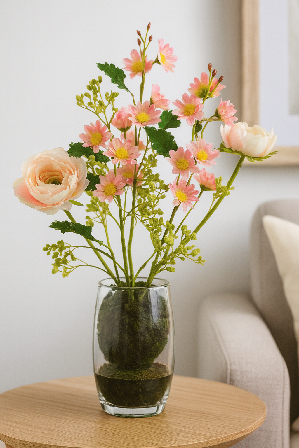 Arreglo floral primaveral de seda mixta de 18" de Allstate Floral con bola de tierra en color rosa