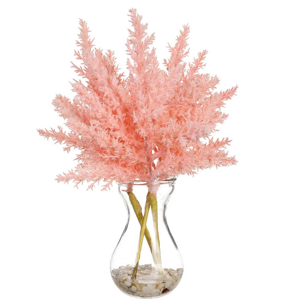 Allstate Floral 11" Pampas Grass Artificial Arrangement with Glass Vase - Pink