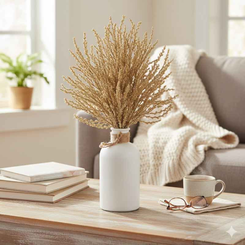 Allstate Floral 14.5" Plume Grass Artificial Arrangement with Ceramic Vase - Beige/Brown