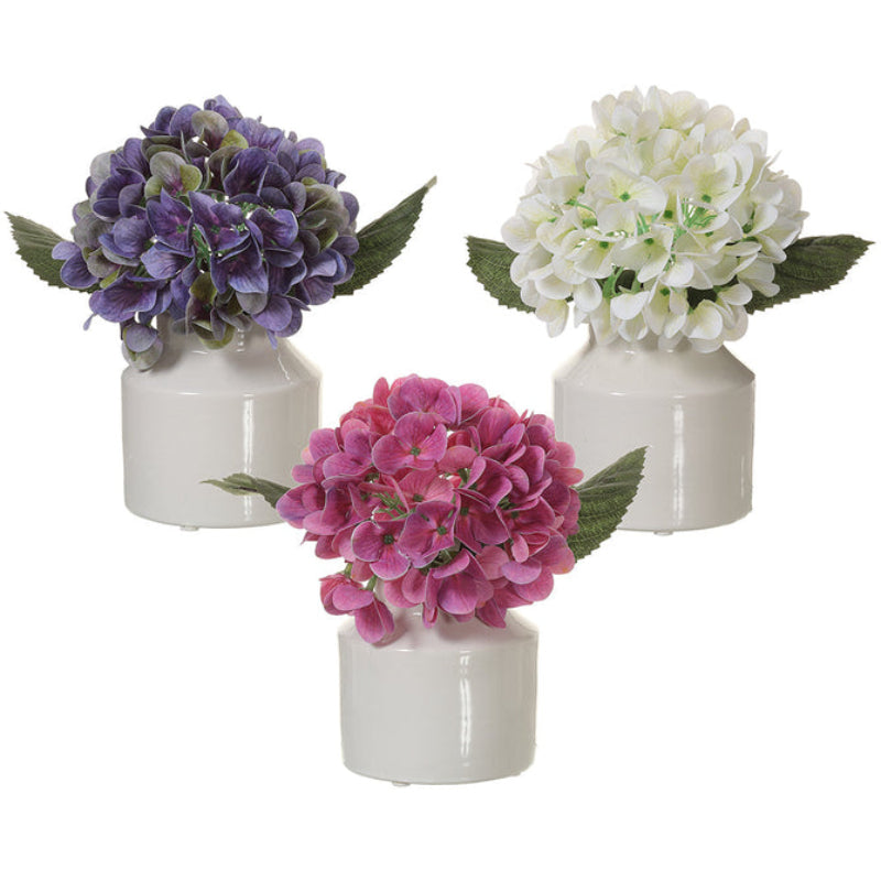 Allstate Floral 9.5" Hydrangea Flower Arrangements with Ceramic Vase (Set of 3)
