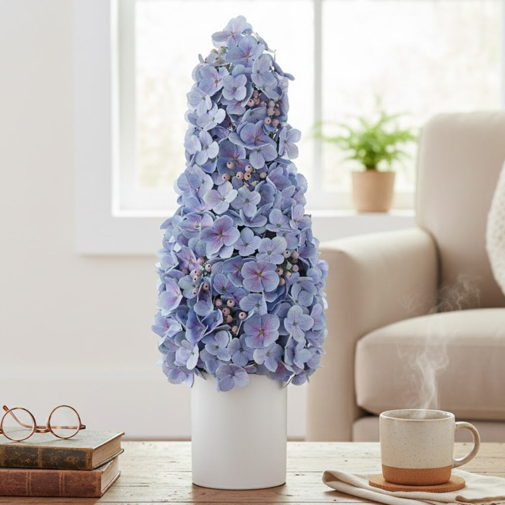 Allstate Floral 27" Cone-Shaped Hydrangea Flower Arrangement Topiary with Ceramic Vase
