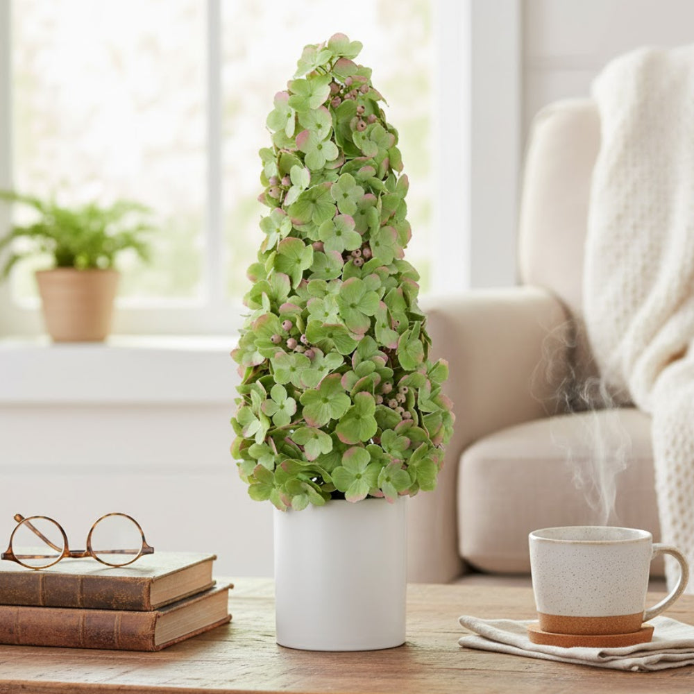 Allstate Floral 27" Cone-Shaped Hydrangea Flower Arrangement Topiary with Ceramic Vase