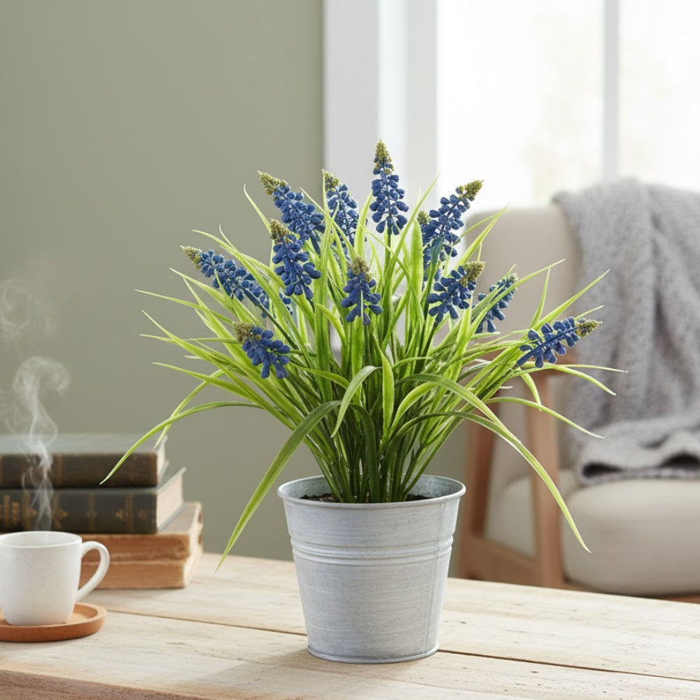 Allstate Floral 13.5" Muscari Flower Arrangement with Tin Pot - Blue