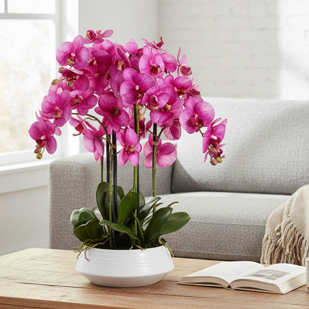 Allstate Floral 25" Phalaenopsis Orchid Silk Flower Arrangement with Ceramic Vase - Purple