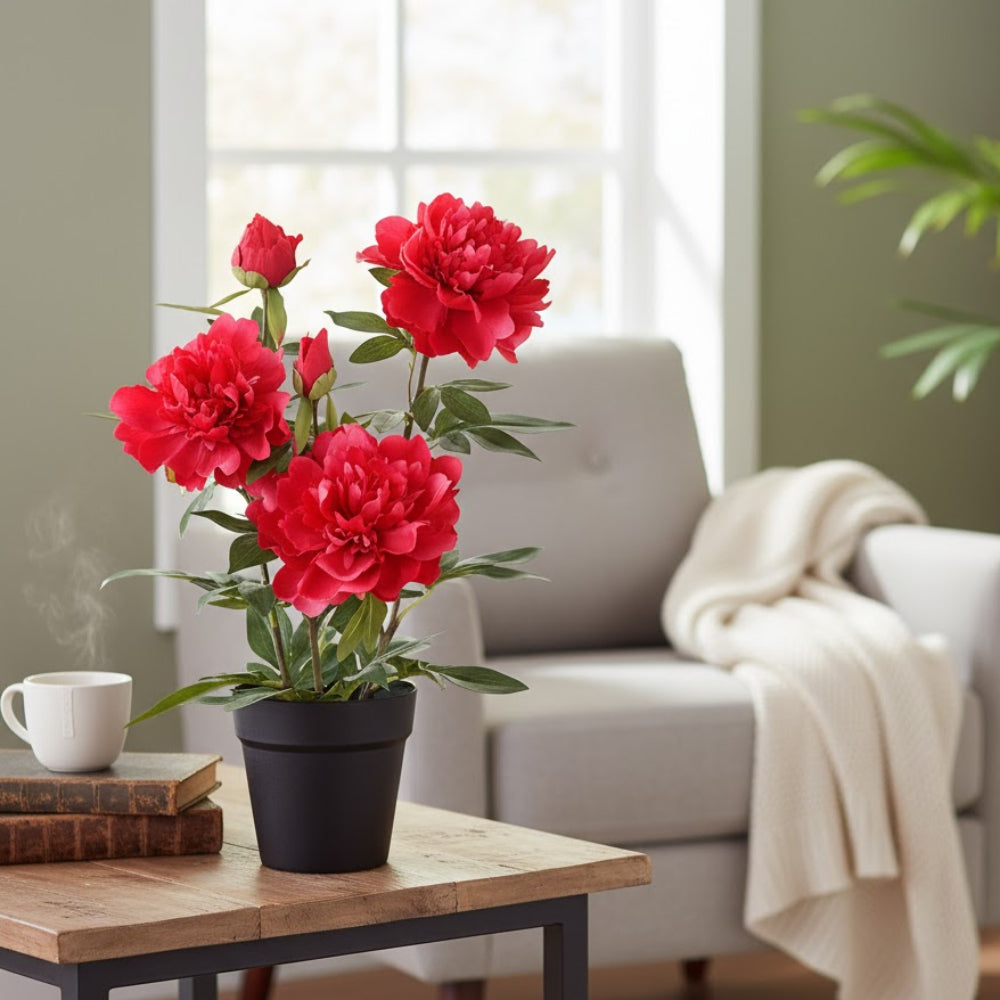 Allstate Floral 20.5" Peony Flower Arrangement with Plastic Pot - Red
